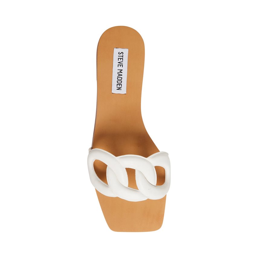 White Steve Madden Marcie Leather Women's Slides | PH 2649HWU